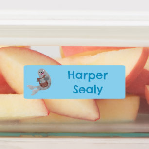 Happy schattige harp seal cartoon gepersonaliseerd labels