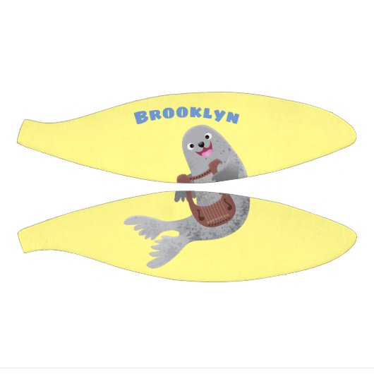 Happy schattige harp seal cartoon illustratie basketbal (Panelen)