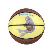 Happy schattige harp seal cartoon illustratie basketbal (Voorkant)