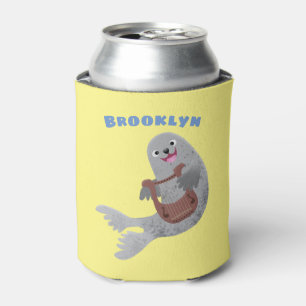 Happy schattige harp seal cartoon illustratie blikjeskoeler