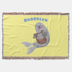 Happy schattige harp seal cartoon illustratie deken