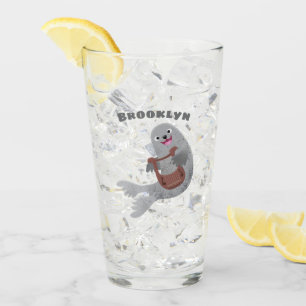 Happy schattige harp seal cartoon illustratie glas