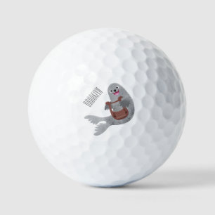Happy schattige harp seal cartoon illustratie golfballen