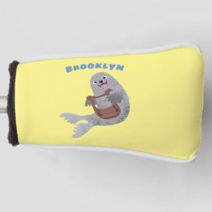 Happy schattige harp seal cartoon illustratie golfheadcover