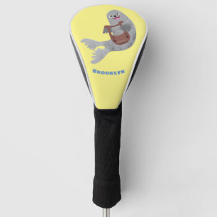 Happy schattige harp seal cartoon illustratie golfheadcover