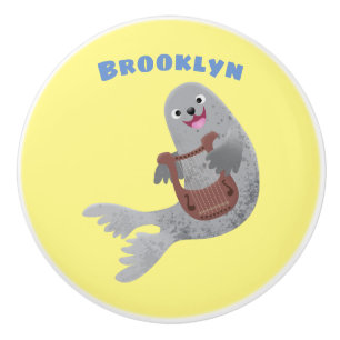 Happy schattige harp seal cartoon illustratie keramische knop