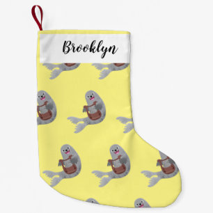 Happy schattige harp seal cartoon illustratie kleine kerstsok