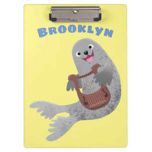 Happy schattige harp seal cartoon illustratie klembord