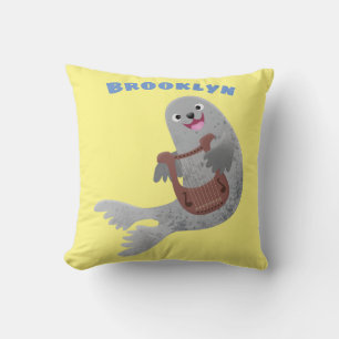 Happy schattige harp seal cartoon illustratie kussen