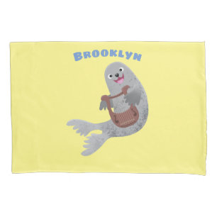 Happy schattige harp seal cartoon illustratie kussensloop