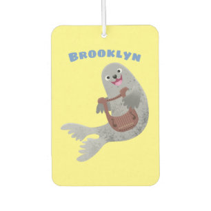 Happy schattige harp seal cartoon illustratie luchtverfrisser