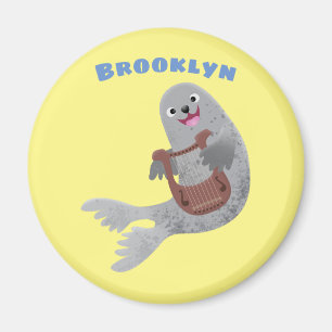 Happy schattige harp seal cartoon illustratie magneet