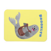 Happy schattige harp seal cartoon illustratie magneet (Horizontaal)