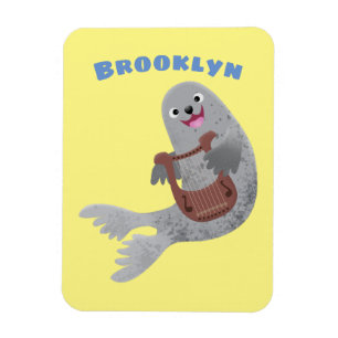 Happy schattige harp seal cartoon illustratie magneet