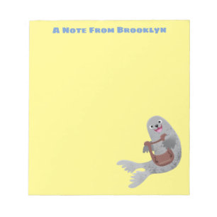 Happy schattige harp seal cartoon illustratie notitieblok