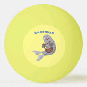 Happy schattige harp seal cartoon illustratie pingpongballen