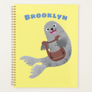 Happy schattige harp seal cartoon illustratie planner