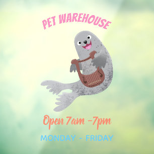 Happy schattige harp seal cartoon illustratie raamsticker
