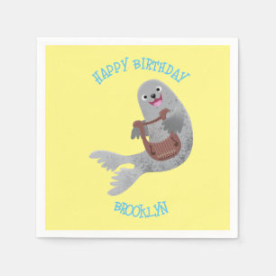 Happy schattige harp seal cartoon illustratie servet