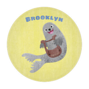Happy schattige harp seal cartoon illustratie snijplank