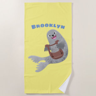 Happy schattige harp seal cartoon illustratie strandlaken
