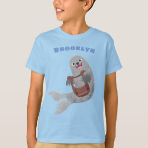 Happy schattige harp seal cartoon illustratie t-shirt
