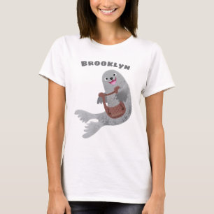 Happy schattige harp seal cartoon illustratie t-shirt