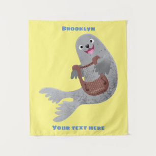 Happy schattige harp seal cartoon illustratie wandkleed