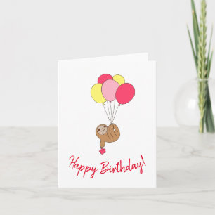 Happy schattige luiaard met ballonnen wenskaart kaart