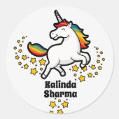 Happy Schattige Rainbow Unicorn Student Naam Label (Voorkant)