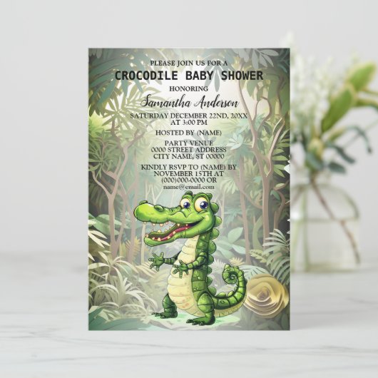 Happy Schattigee wilde krokodil Oerwoud Bomen Mooi Kaart (Staand voorkant)