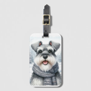 Happy Schnauzer in een sjaal Winter Art Bagagelabel