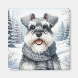 Happy Schnauzer in een sjaal Winter Art Magneet