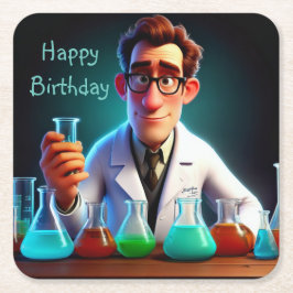 Happy Scientist Verjaardag Vierkante Kartonnen Onderzetter