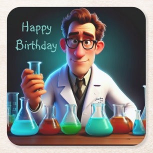 Happy Scientist Verjaardag Vierkante Kartonnen Onderzetter