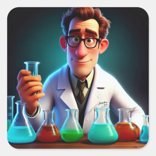 Happy Scientist Verjaardag Vierkante Sticker (Voorkant)