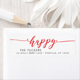 HAPPY Script Red Holiday Christmas Retouradres Etiket