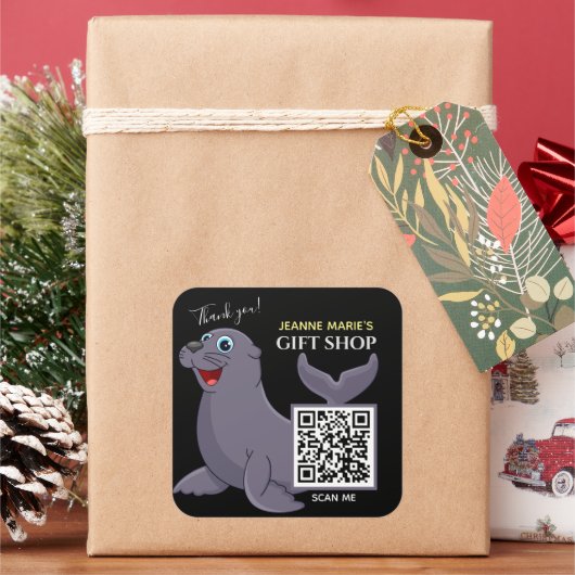 Happy Seal Dank u QR Code Square Sticker (Feestdagen)