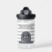 Happy Seal en Grey Stripes gepersonaliseerd Waterfles (Voorkant)