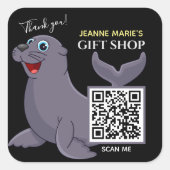Happy Seal Merci QR Code Carré Sticker (Devant)