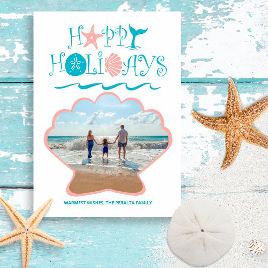 Happy Seashore | kerstfoto van Beach Seashell Feestdagenkaart
