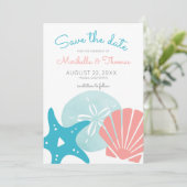 Happy Seashore | Nautical Beach Seashell Weddensch Save The Date (Staand voorkant)