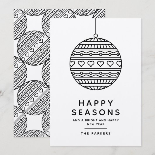 Happy Seasons Carte de voeux avec balle de Noël br (Devant / Derrière)