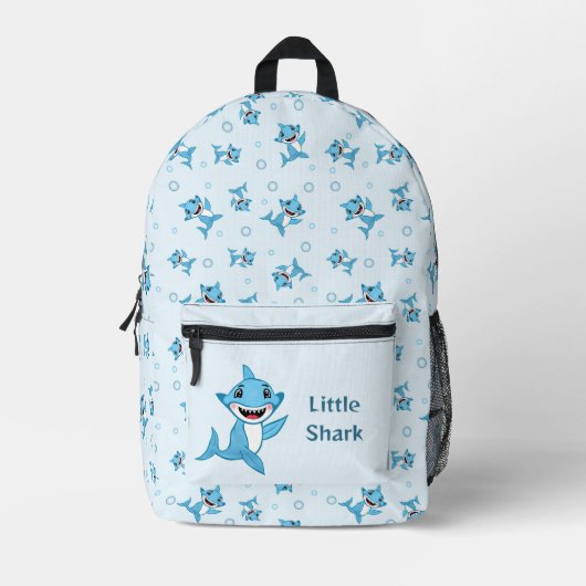 Happy Shark Family patterned Blue Bedrukte Rugzak (Voorkant)