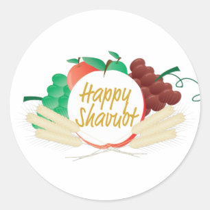 Happy Shavuot - Tekst, fruit en tarwe Ronde Sticker