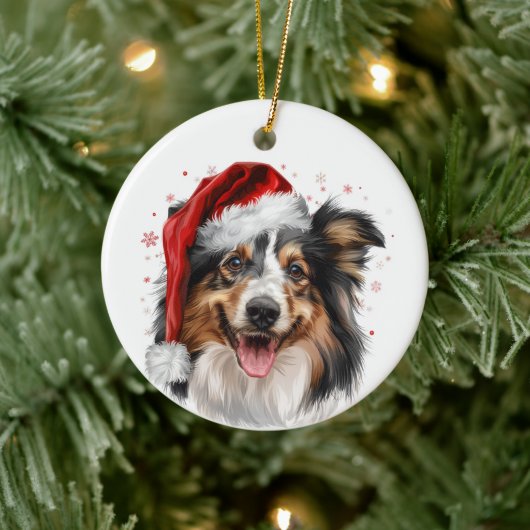 Happy Sheltie Dog Christmas Personalized Keramisch Ornament (Boom)