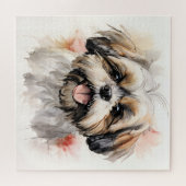 Happy Shih-tzu Puppy Inkt Portret Legpuzzel (Horizontaal)