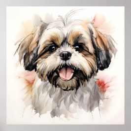 Happy Shih-tzu Puppy Inkt Portret Poster