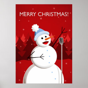 Happy Singing Snowman Merry Kerstmis Poster