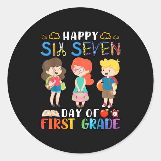 Happy Six Seven Day Of First Grade Student Back To Ronde Sticker (Voorkant)